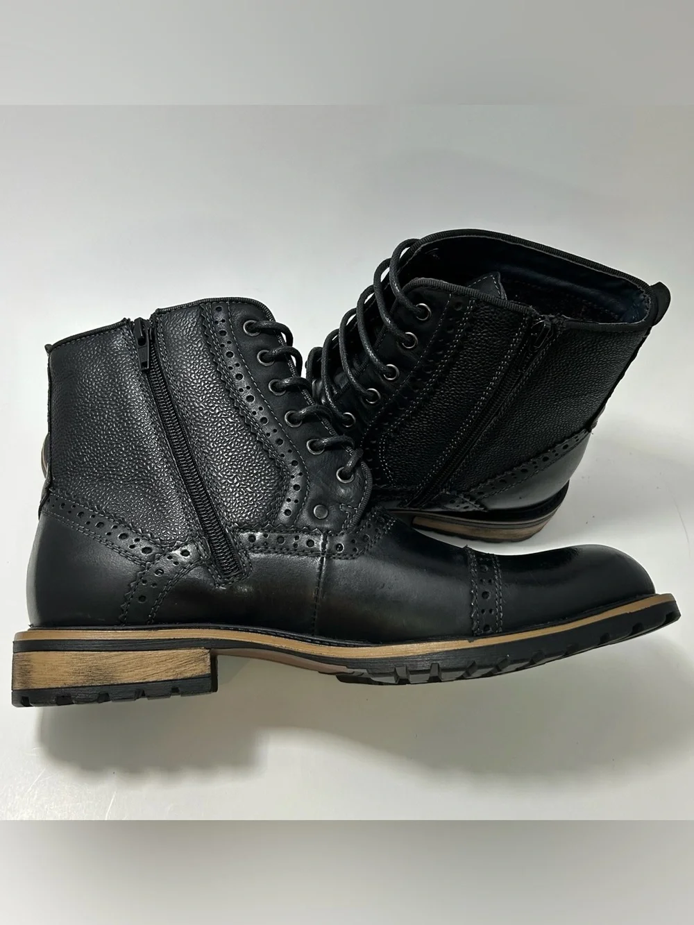 Steve Madden Men's Boots Sz 10 Lace Up Combat Style Blue Settler Dress Side Zip